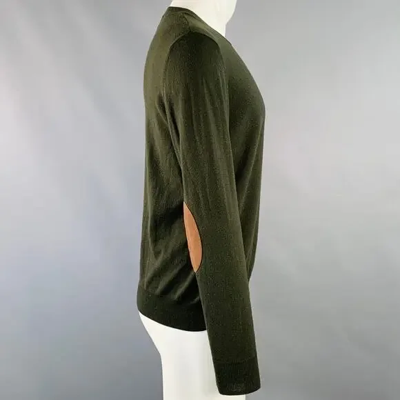 ODIN Size M Forest Green Knit Cashwool Faux Suede Crew Neck Pullover